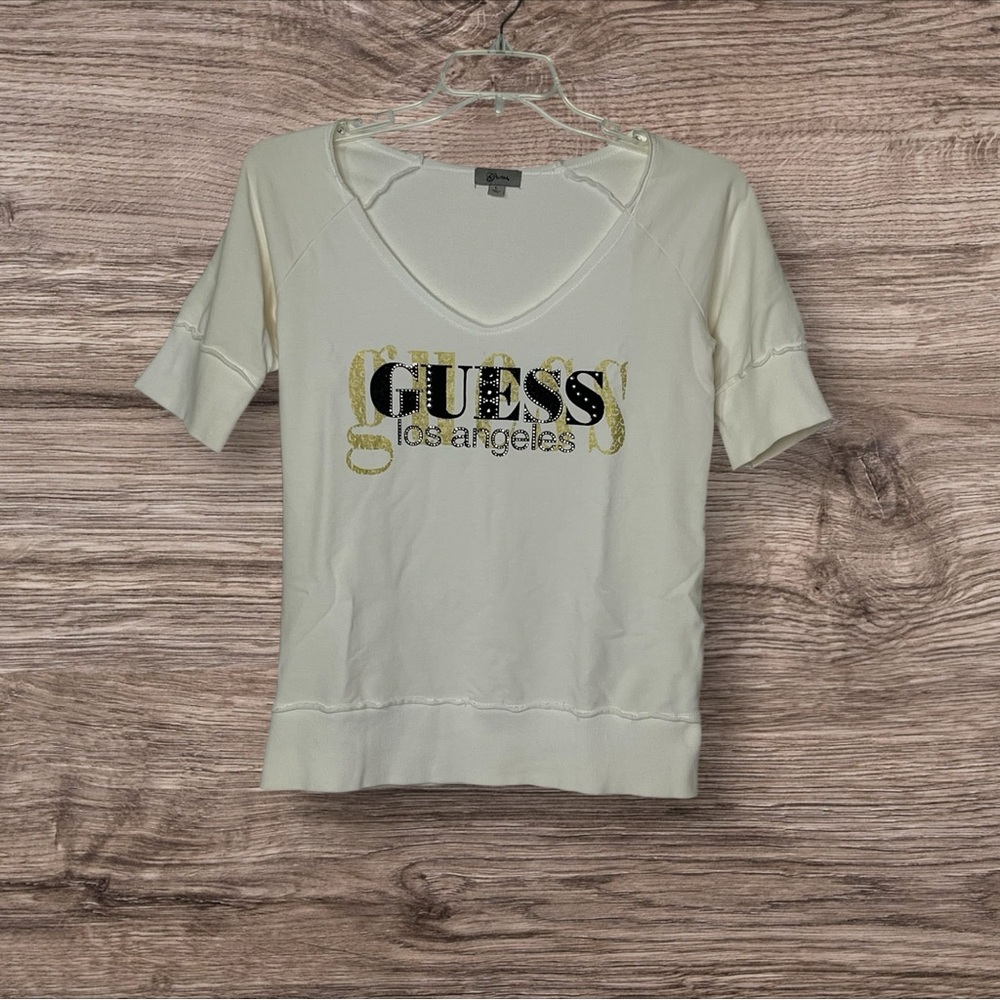 Guess‎ Distressed Embellished Short Sleeve Women's L Light Sweatshirt